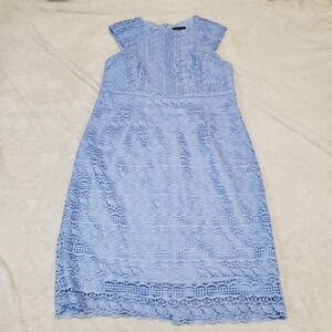 Tahari ASL Blue Eyelet Office Cocktail Romantic Formal Lace Cap Sleeve Dress‎ 12